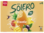Boîte de 4 bâtonnets glacés exotiques, avec des fruits comme l'ananas, la mangue et le fruit de la passion.