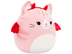 Pink Squishmallows plush toy with red devil horns and wings