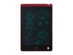 Red LCD writing tablet with green drawings of a flower, sun, stars, ABC, and a butterfly.