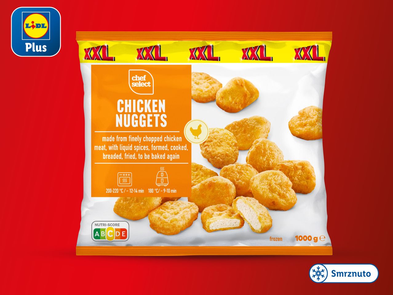Lidl Plus Chef Select XXL pileći nuggets (1000g), smrznuti.