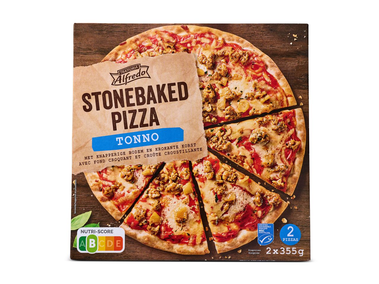 Twee Trattoria Alfredo stenen oven pizza's met tonijn.