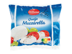 Queijo Mozzarella Milbona em embalagem azul com tomate e manjericão, Nutri-Score A.