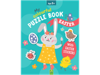 Easter-themed puzzle book for ages 5+ with a bunny, chick, and stickers.