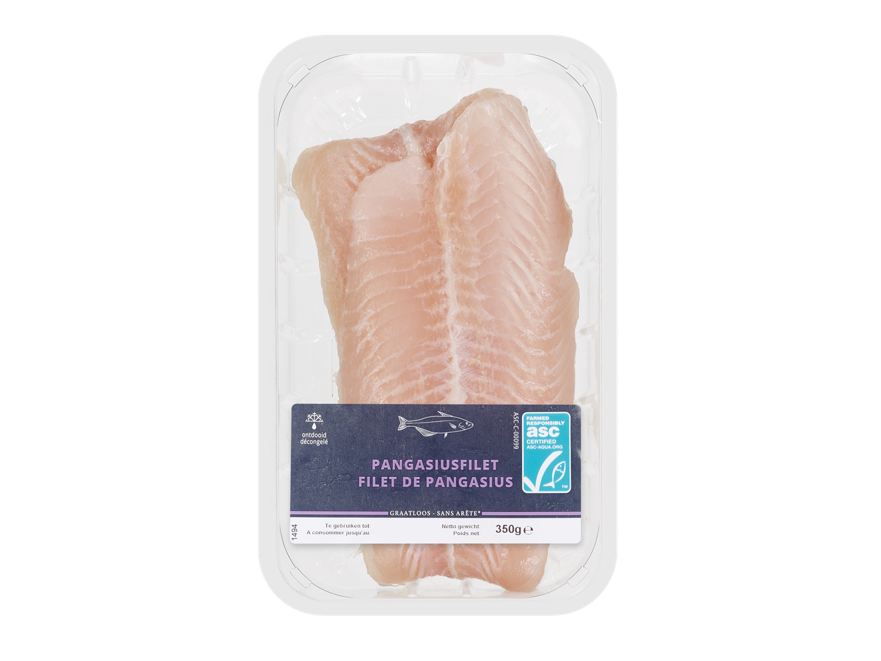 Filets de pangasius emballés sous vide avec le label ASC.