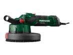A green and black Parkside electric floor polisher with a brush attachment.