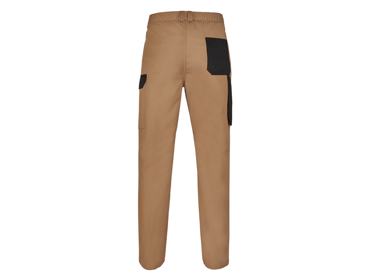 PARKSIDE muške radne pantalone u braon boji sa crnim detaljima, pogled otpozadi.