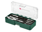 Conjunto extrator de parafusos PARKSIDE com chave de torneira e vários extratores numa caixa verde.