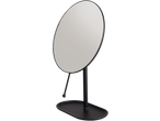 Tafelspiegel met zwart metalen frame en ovale voet.