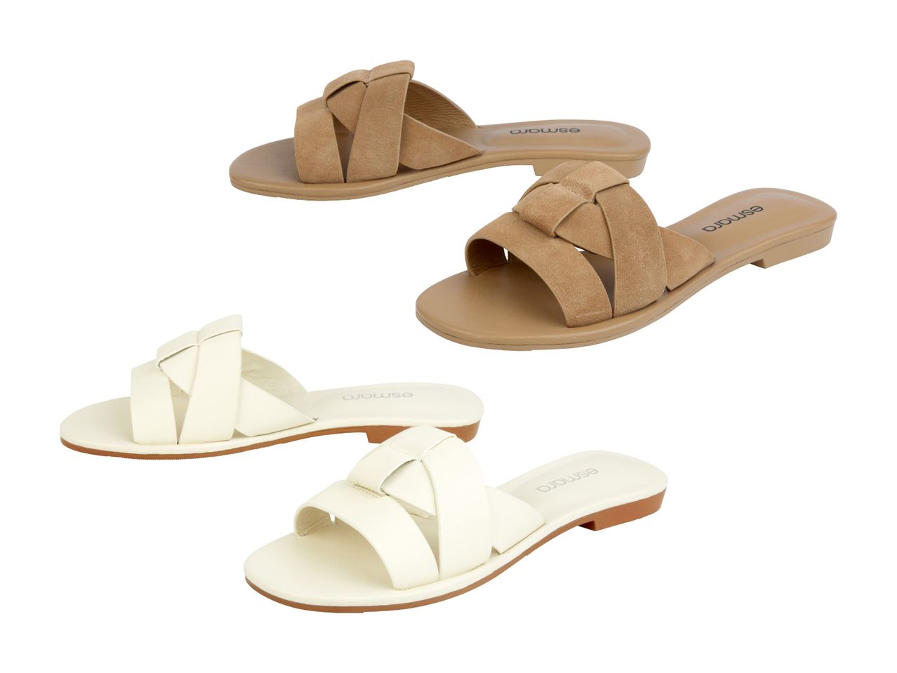 To par elegante damesandaler i beige og hvid.