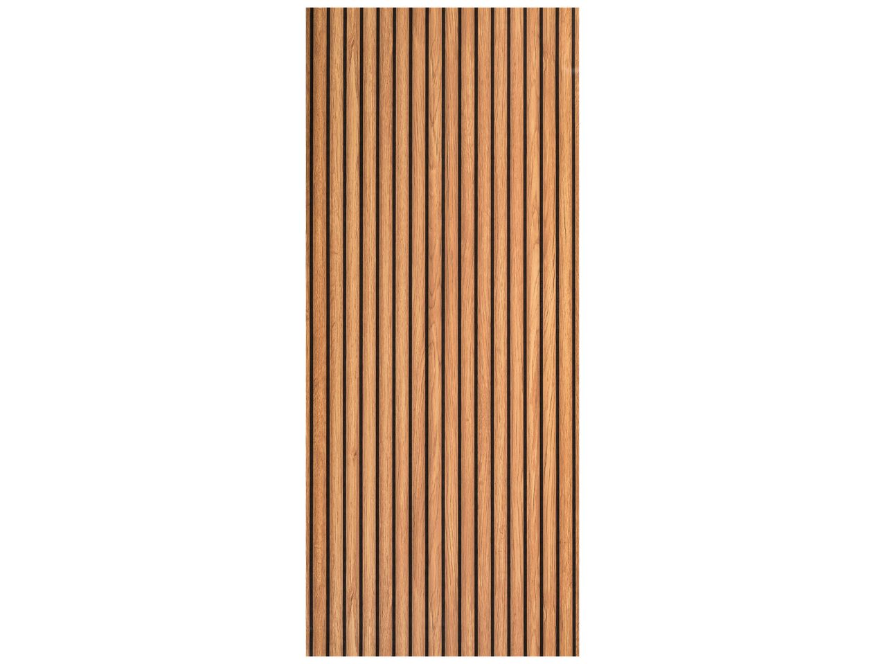 Panneau mural en bois avec des lattes verticales sur fond noir.