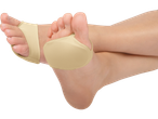 Beige foot pads and toe separators for comfort.