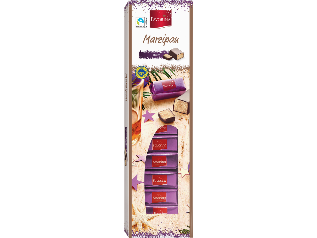 Favorina Marzipan Rum konfektes svētku kastē.