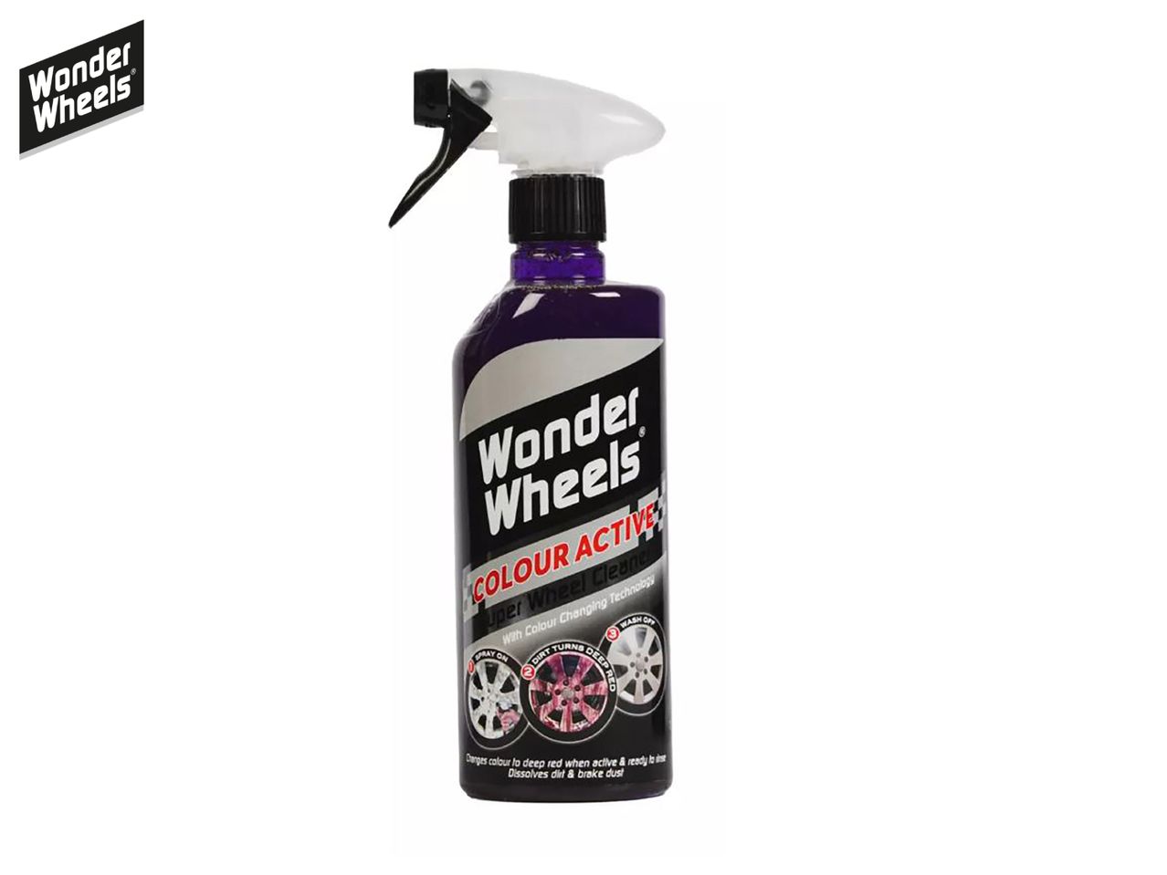 Wonder Wheels Purple Power wheel cleaner spray bottle.