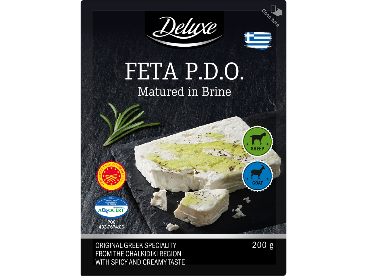 Deluxe fetaost P.D.O., lagrad i saltlake.