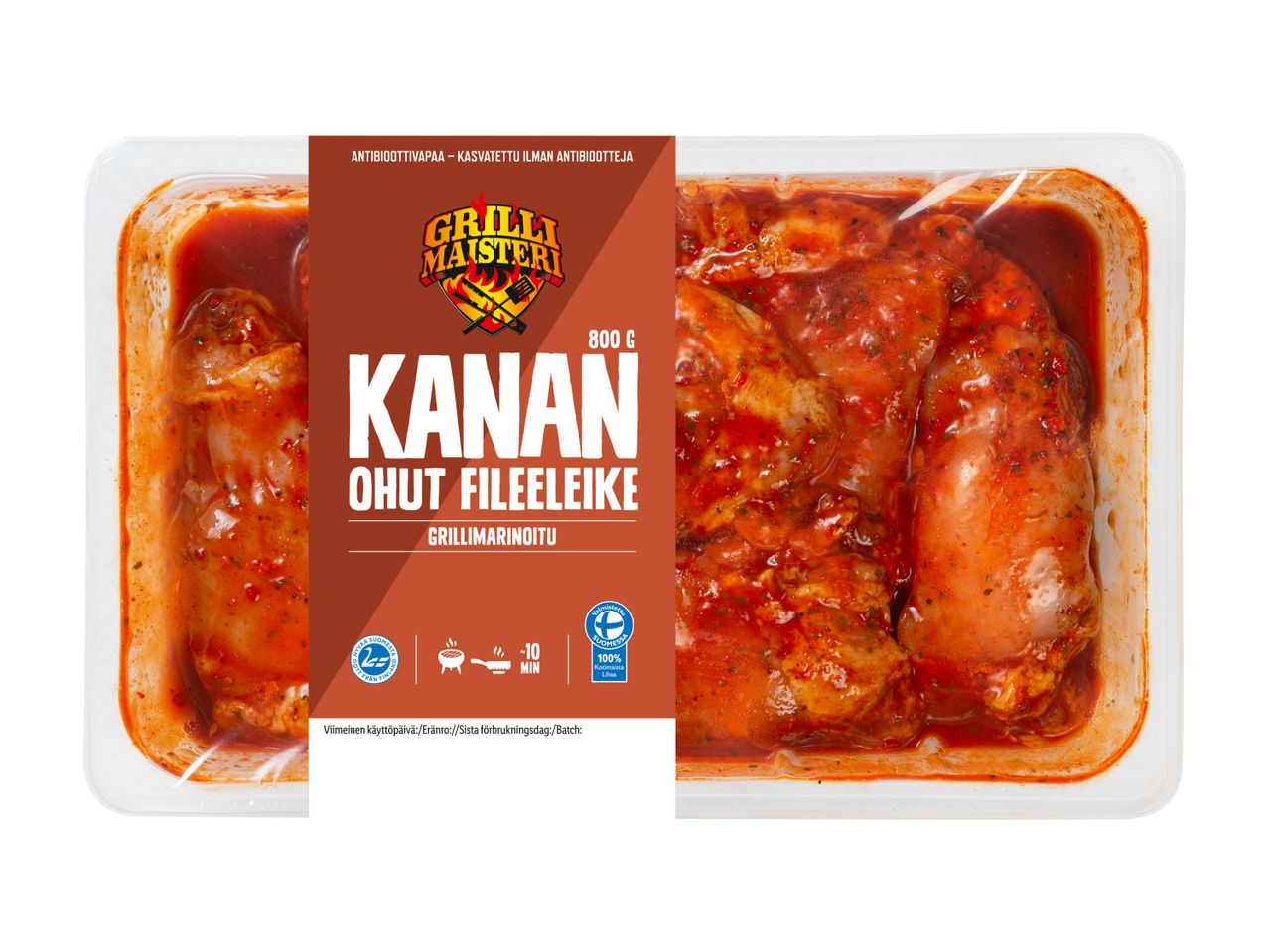 Grillausmarinadiin maustetut kanan rintafileet, Grillo Mesteri.