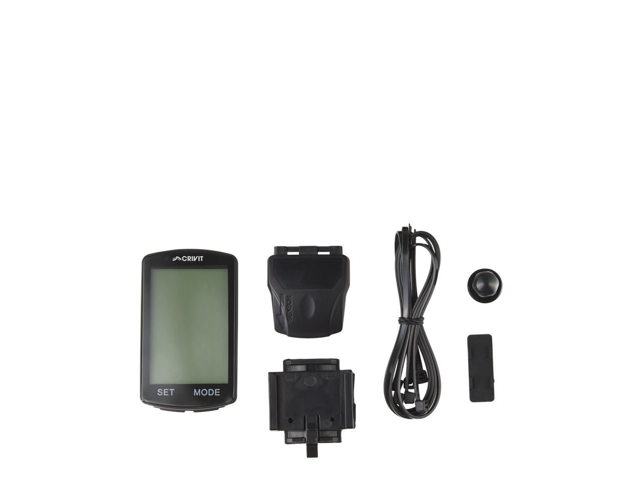 Crivit jalgrattakompuuter andurite ja lisatarvikutega.