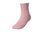 A single pink sock with a ruffled top, shown on a white background.