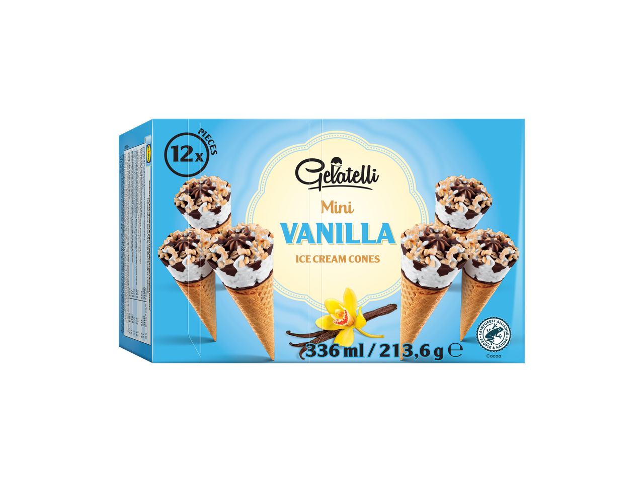 Gelatelli Mini Vanilla jäätisevahvlid, 12 tk pakis, 336 ml / 213,6 g.