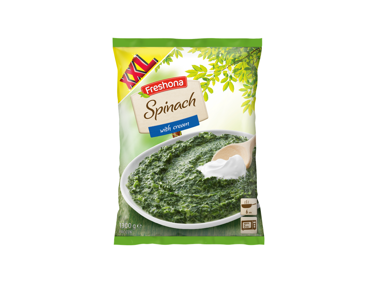 Freshona špinat s vrhnjem, smrznut, 1300 g