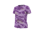 CRIVIT moteriški sportiniai marškinėliai violetinės spalvos su raštu ir logotipu.