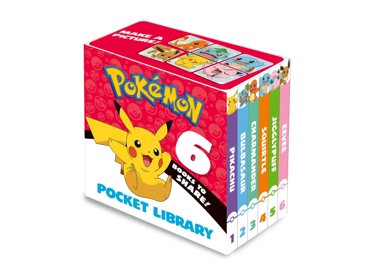 A 6-book pocket library featuring popular cartoon characters, with a red and white design.