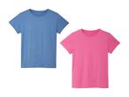 To ensfarvede t-shirts, en blå og en lyserød.