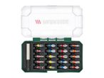 PARKSIDE screwdriver bit set with various bits and a magnetic bit holder in a green case.