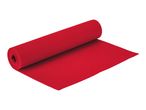 A red yoga mat, partially rolled up, on a white background.