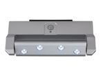 Silver under-cabinet light with four LED spotlights and a motion sensor.