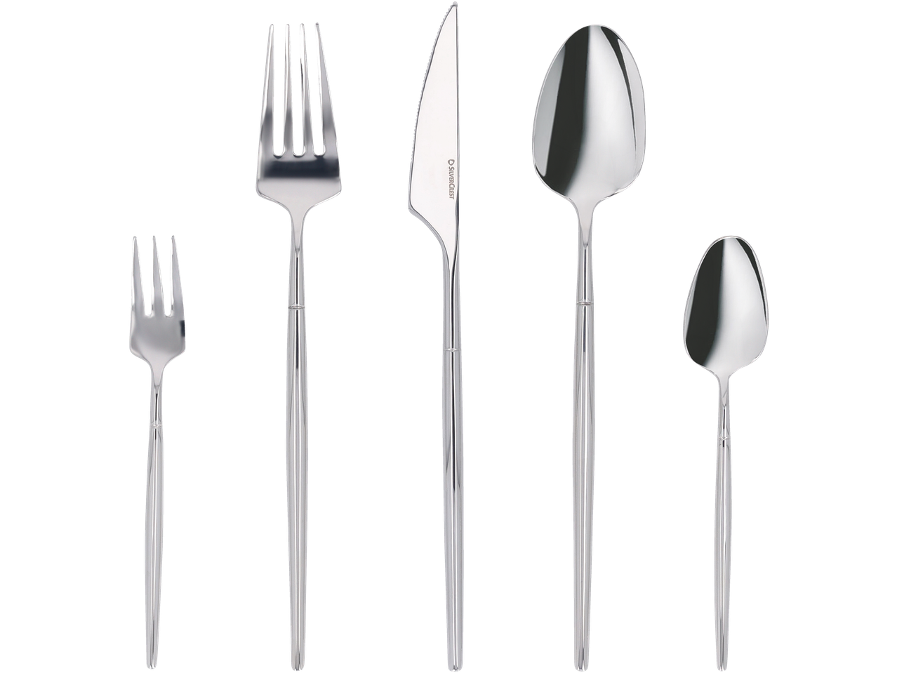 Ezüst színű Silvercrest evőeszközkészlet fekete háttérrel