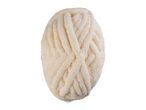 A large skein of cream-colored chenille yarn, isolated on a white background.