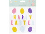 Easter gel window stickers spelling 'HAPPY EASTER' with egg shapes in various colors.