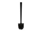 Black toilet brush with a long handle and dense bristles.