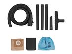 Vacuum cleaner accessories including hose, extension tubes, nozzles, dust bags, and filter.