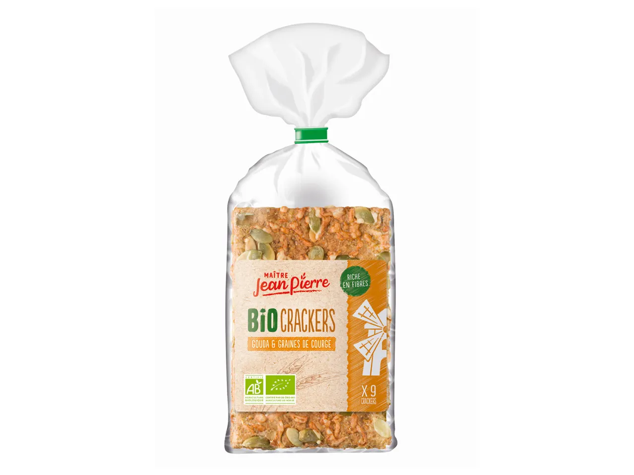 Bio Crackers Maitre Jean Pierre au gouda et aux graines.