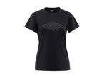 Sort t-shirt med et hvidt, diamantformet mønster på brystet.