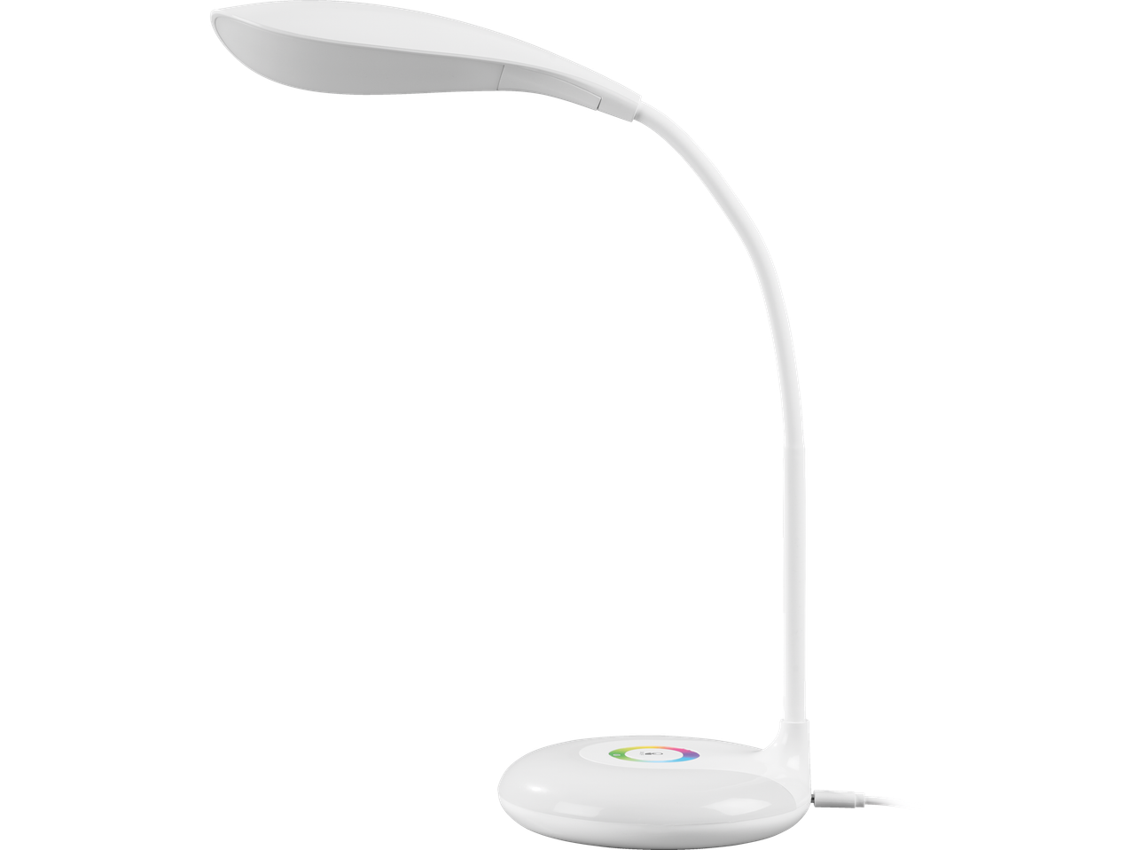 Bijela stolna lampa s ugrađenom punjačem.