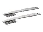 Two gray Crivit wire brushes with plastic handles.