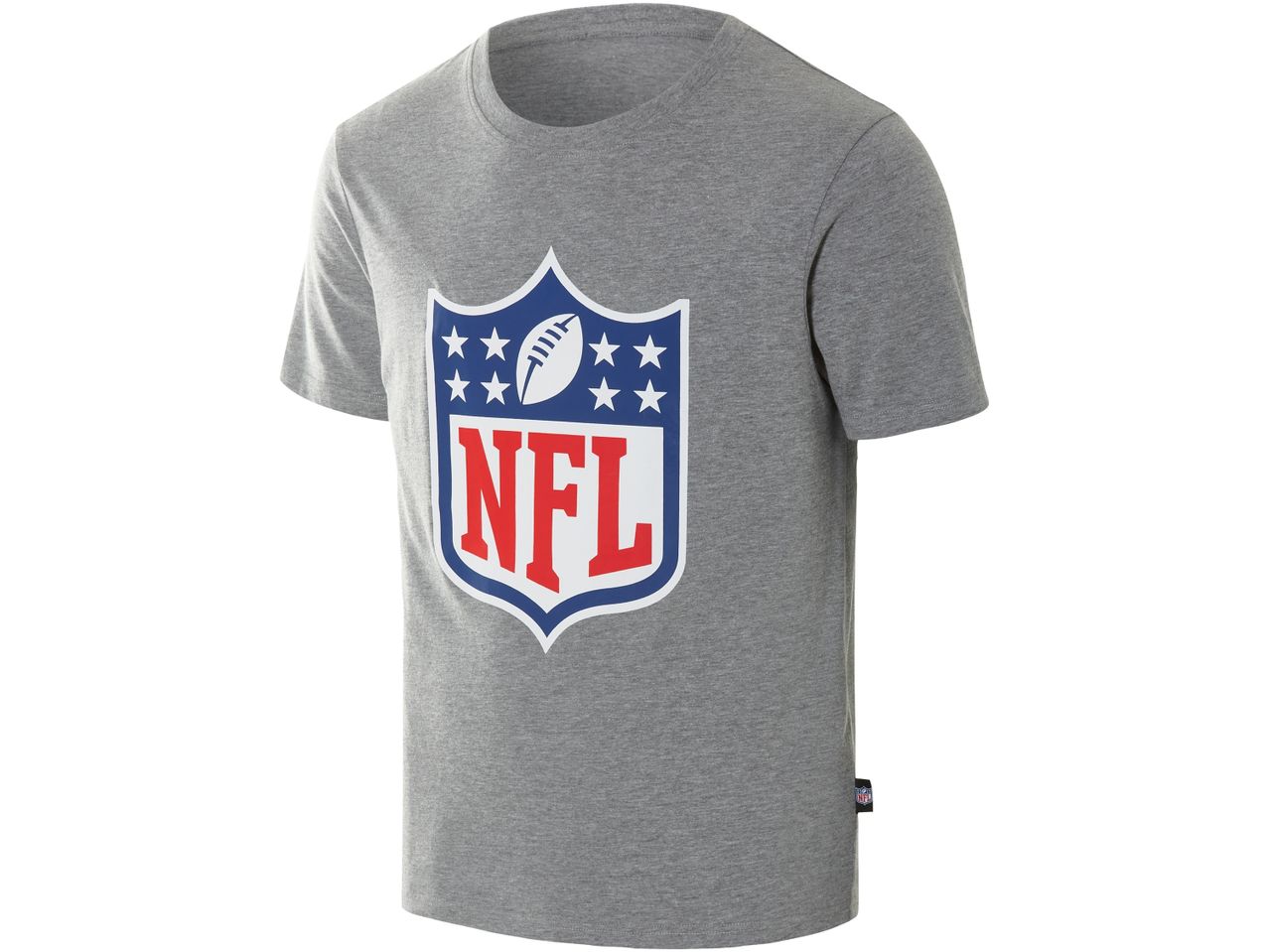 Maglietta grigia NFL con logo a scudo.