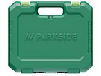 Зелен куфар за инструменти с дръжка и логото на Parkside.