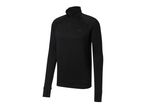 Maglia sportiva nera a maniche lunghe con cerniera a un quarto e logo discreto.