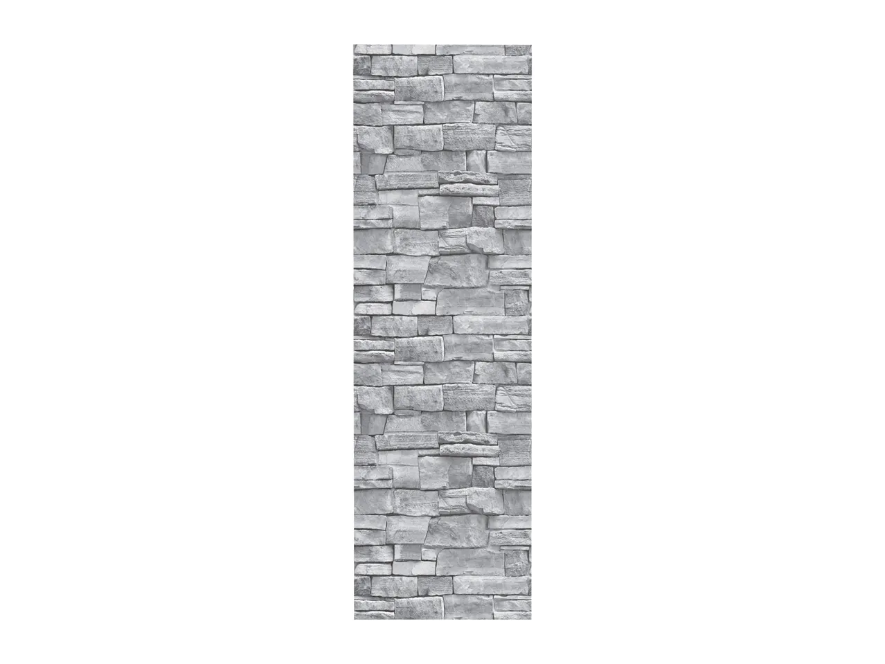 Grey stacked stone wall cladding with varying sizes and textures of rectangular stones.
