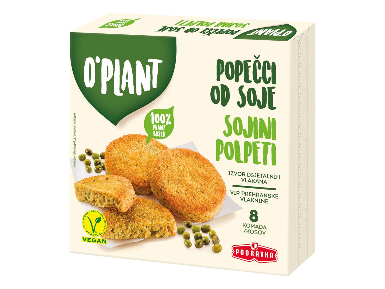 Zamrznjeni O'Plant sojini polpeti v škatli.