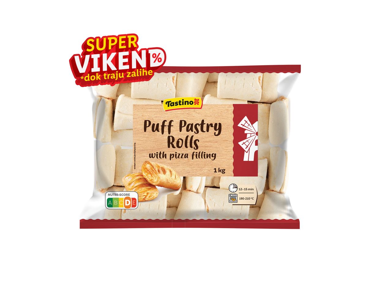 Pakovanje Tastino rolnica od lisnatog testa sa punjenjem od pice (1kg).