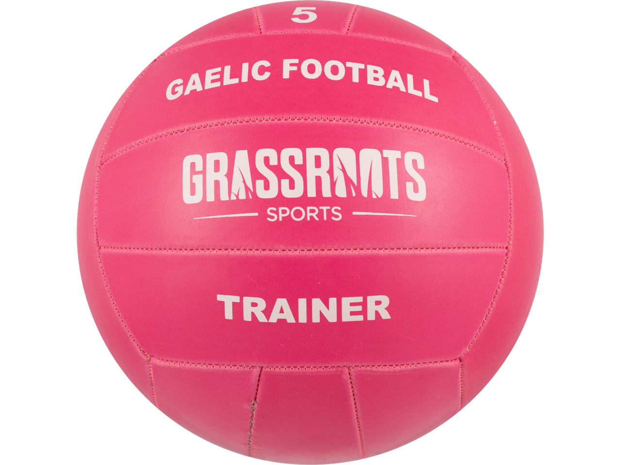 Pink Gaelic Football size 5, with 'GRASSROOTS SPORTS' and 'TRAINER' text