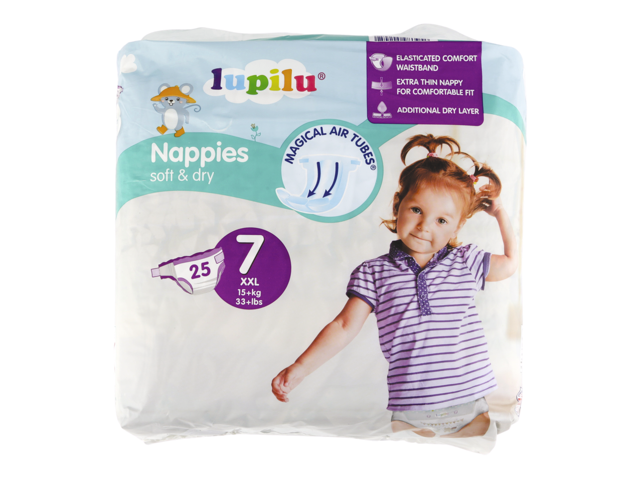 Lupilu Nappies soft & dry, size 7 XXL, 25 count, for 15+kg/33+lbs