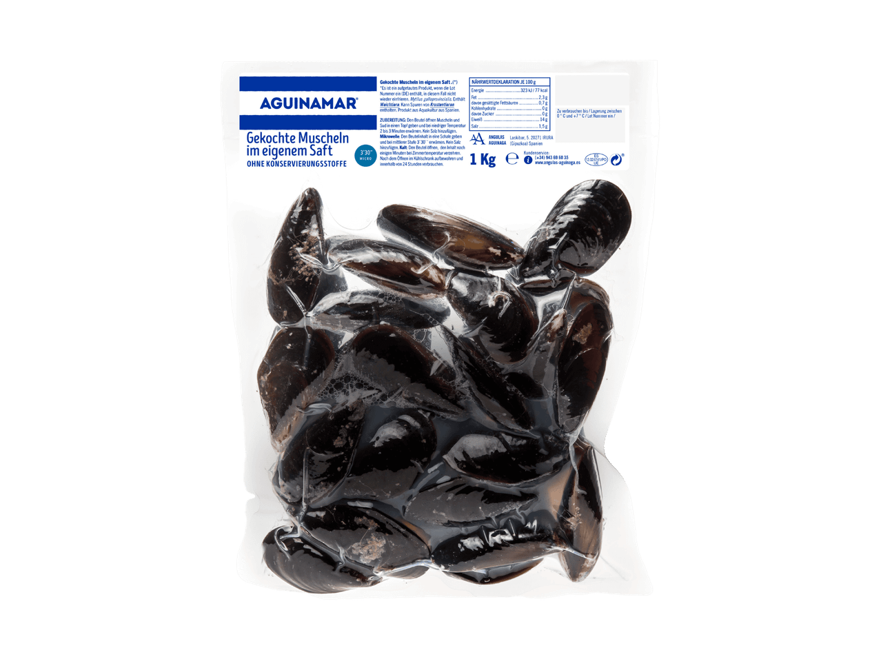 Aguinamar gekochte Muscheln in eigenem Saft, 1 kg Packung