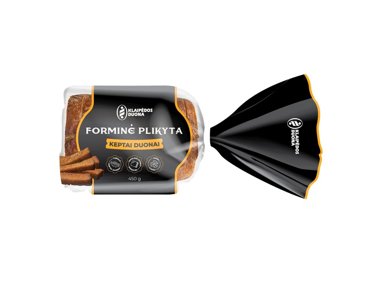 Klaipėdos Duona Forminė Plikyta duona, idealiai tinka skrudinimui, su mažiau cukraus, 450g.