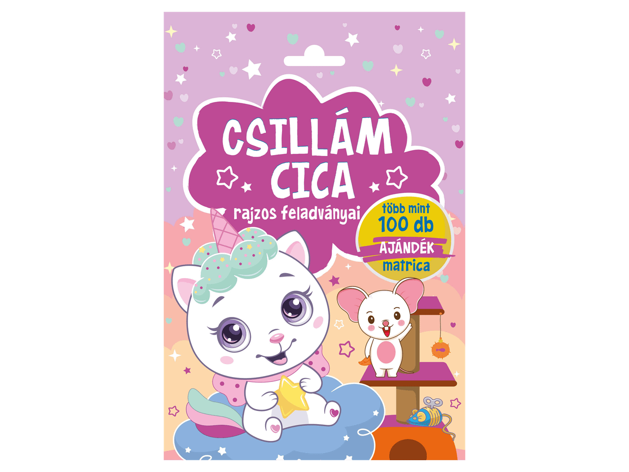 Csillám cica rajzos feladványai matricás foglalkoztató füzet.