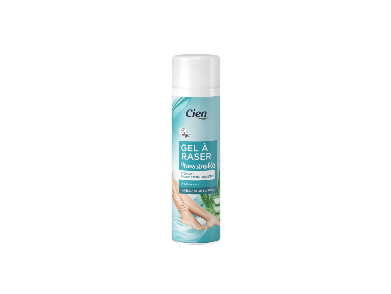 Gel à raser Cien à l'aloe vera pour peaux sensibles.